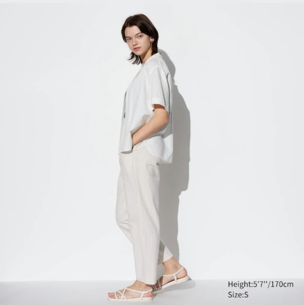 NWT Uniqlo Linen Cotton Striped Tapered Pants - Picture 2 of 13